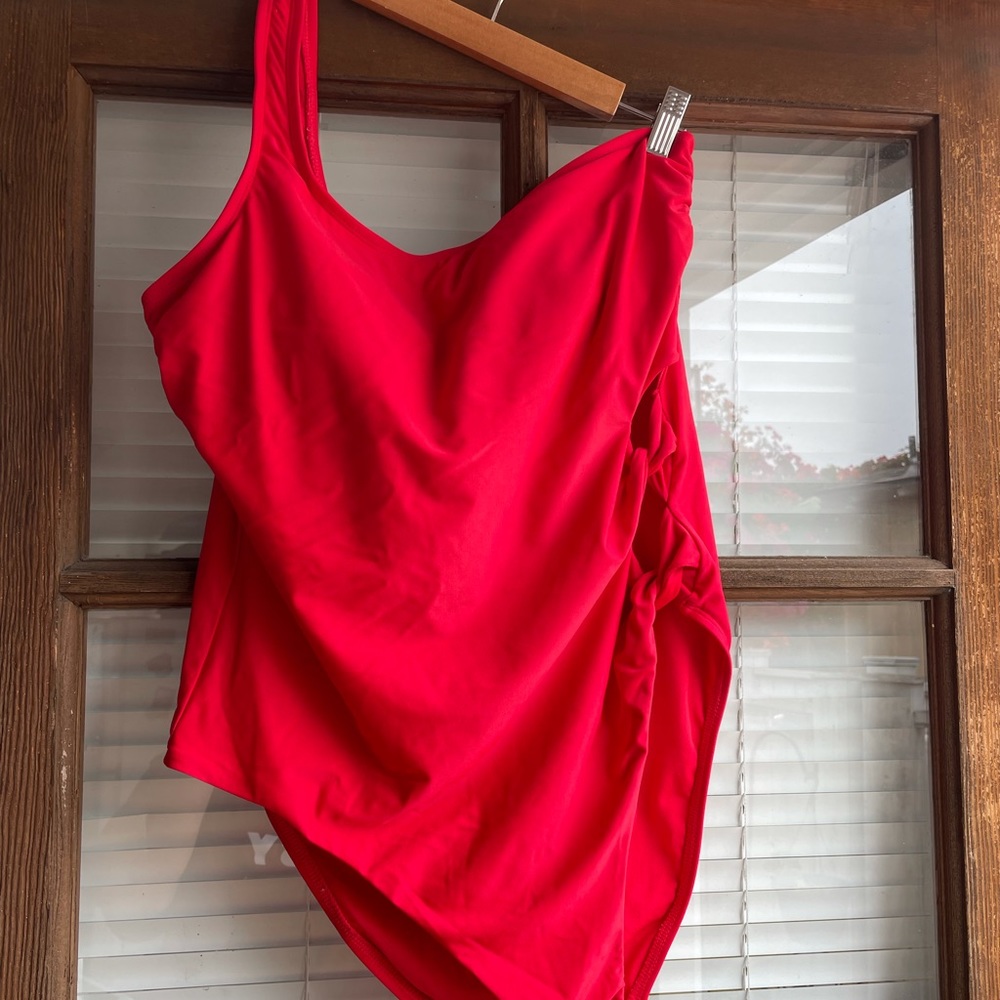 Red One Shoulder One Piece Swimsuit Cutouts XL